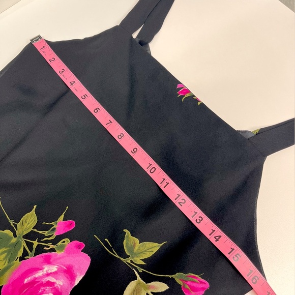 Black pink floral dress y2k style asymmetrical mesh overlay lined dark floral - Picture 10 of 10